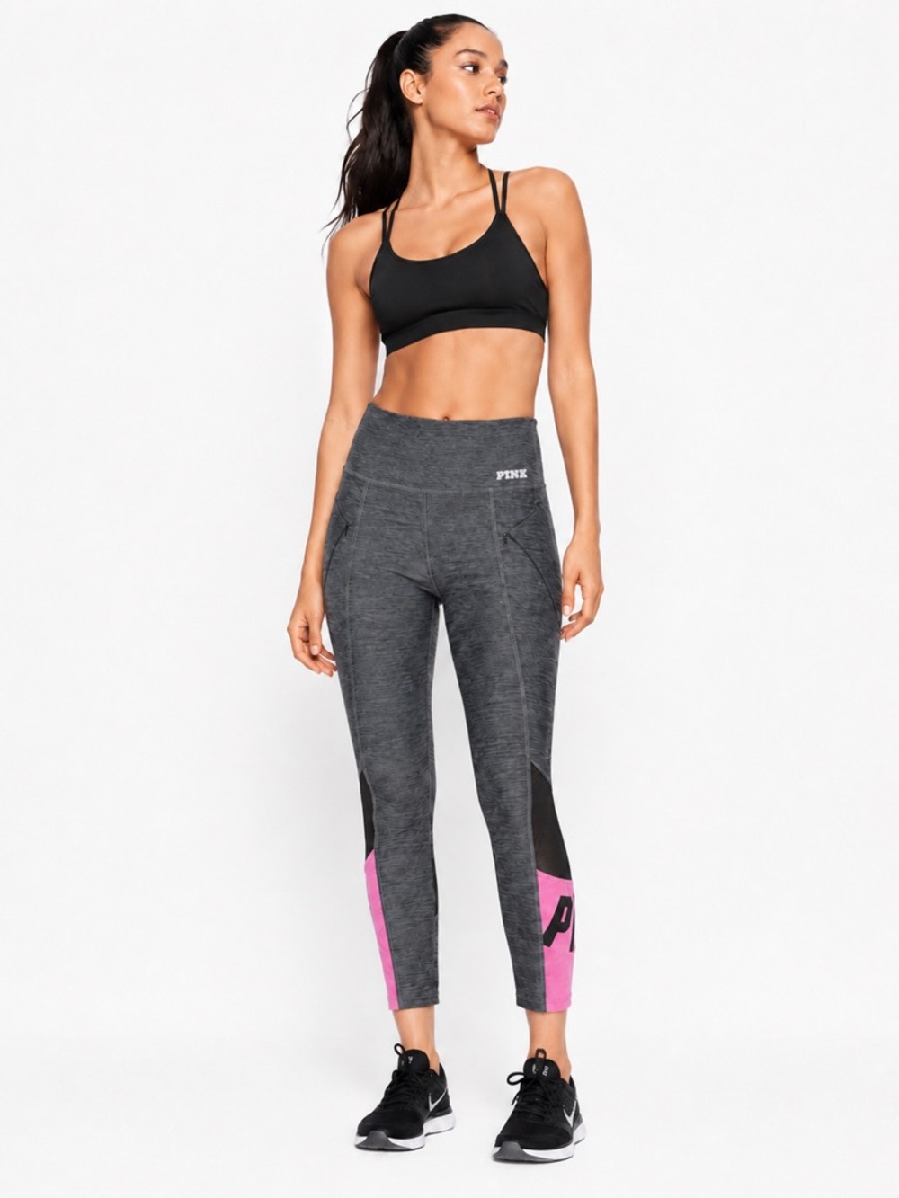 PINK Victoria’s Secret Ultimate High Rise Mesh Cropped Leggings Gray Pink S